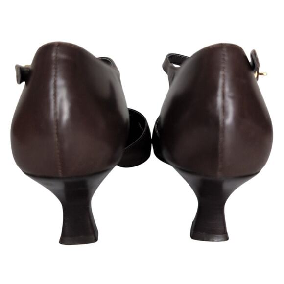 Vintage Brown Leather Kitten Heel Pump Women 7 90s Y2K Preppy Old Money Academia - Picture 4 of 7